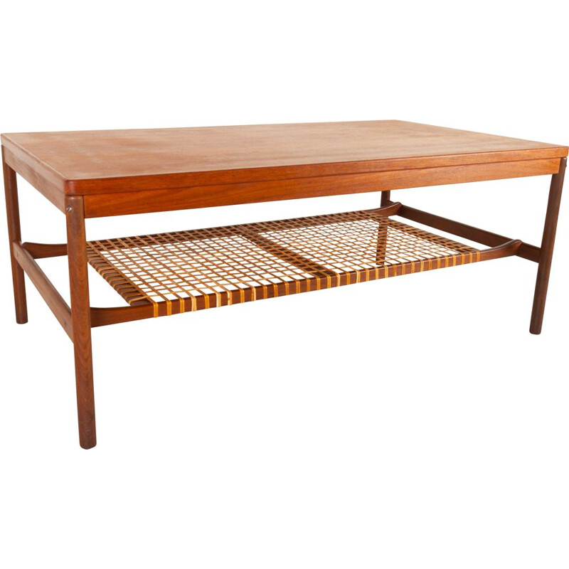 Vintage Danish teak and cane coffee table, 1960s