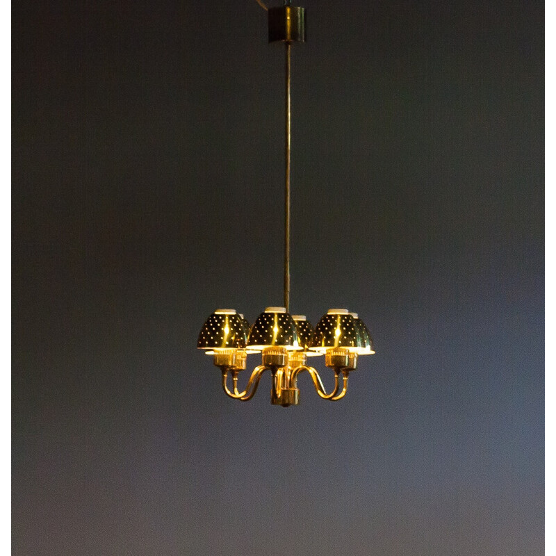 Scandinavian brass chandelier, Hans AGNE JAKOBSSON - 1960s