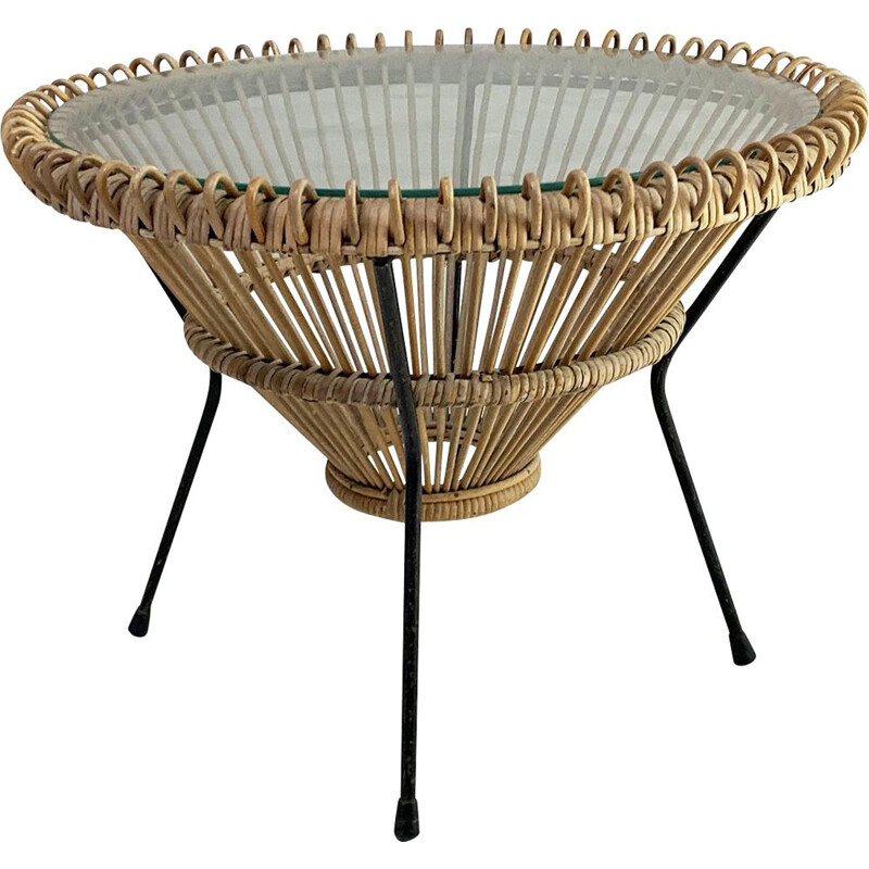 Mid century Italian rattan coffee table by Franco Albini, 1950s