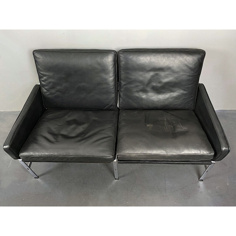 Vintage 2-seater sofa in black leather by Preben Fabricius & Jørgen Kastholm for Kill International