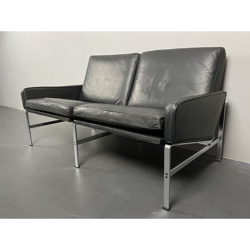 Vintage 2-seater sofa in black leather by Preben Fabricius & Jørgen Kastholm for Kill International