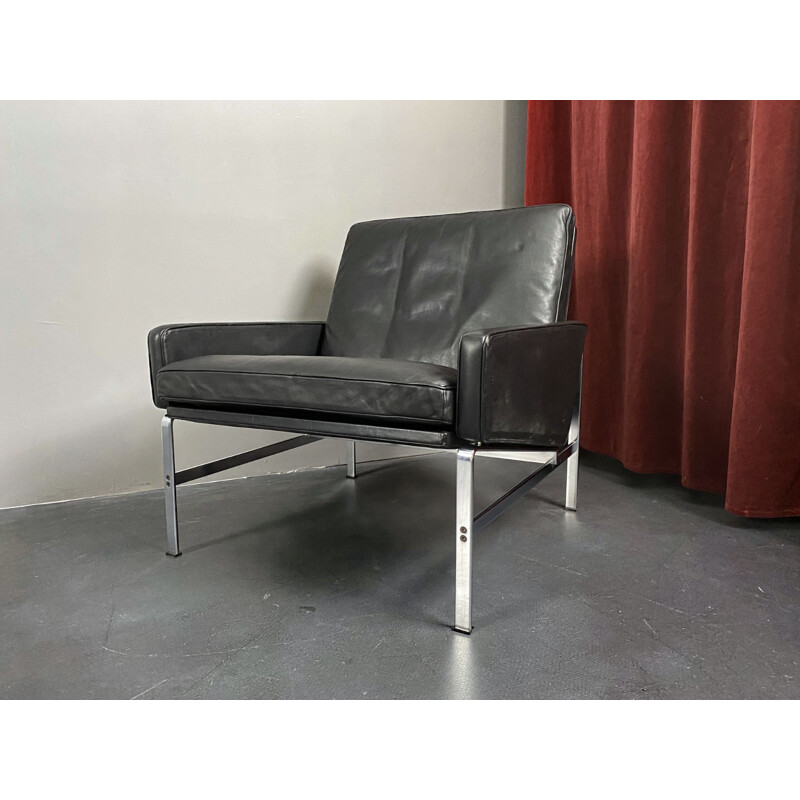 Vintage zwart lederen fauteuil van Preben Fabricius