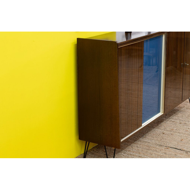 Scandinavian vintage brown and blue wood sideboard, 1960