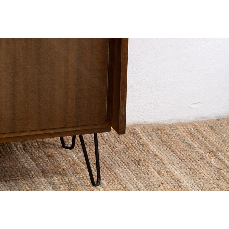 Scandinavian vintage brown and blue wood sideboard, 1960