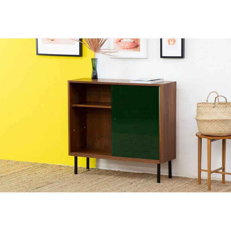 Scandinavian vintage sideboard with two green and white sliding doors, 1960