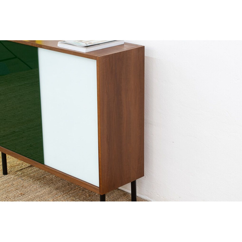 Scandinavian vintage sideboard with two green and white sliding doors, 1960