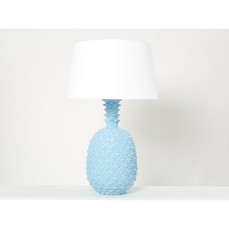 Vintage blue ceramic pineapple lamp by Tommaso Barbi, Italy 1970