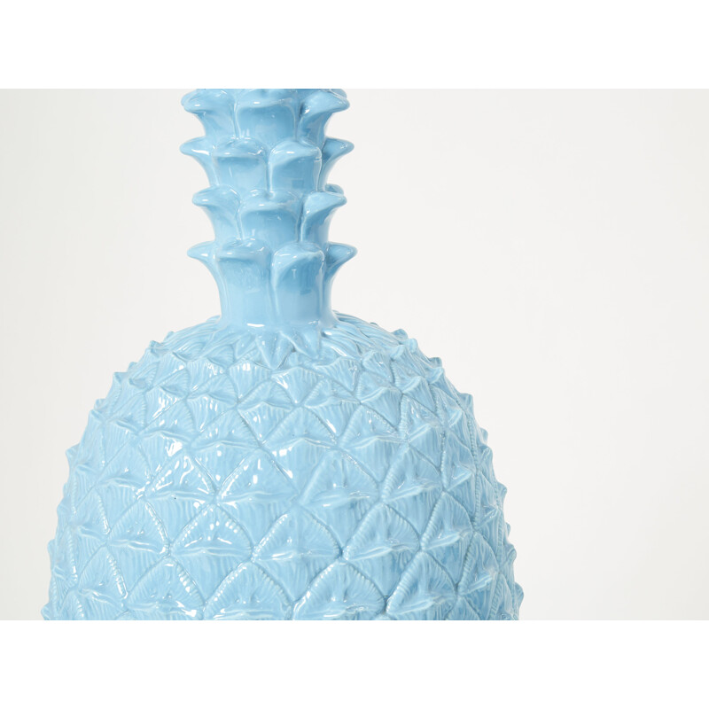 Vintage blue ceramic pineapple lamp by Tommaso Barbi, Italy 1970