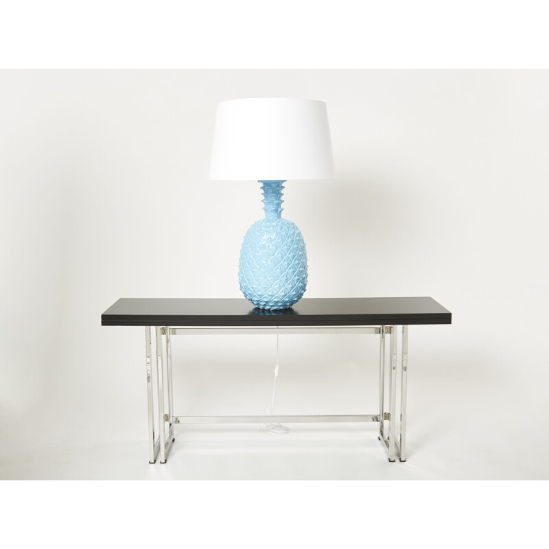 Vintage blue ceramic pineapple lamp by Tommaso Barbi, Italy 1970