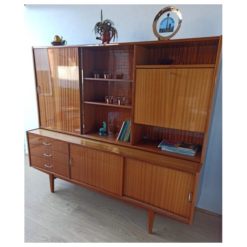Vintage modernist wood and glass bookcase, 1970s