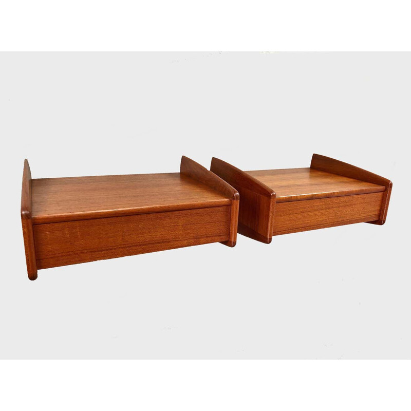 Pair of vintage Danish Melvin Mikkelsen floating nights tands in teak, 1960s