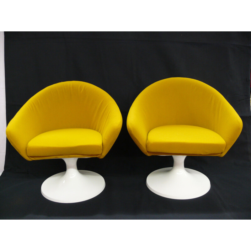 Pair of kid armchairs with mustard fabric - 1960s