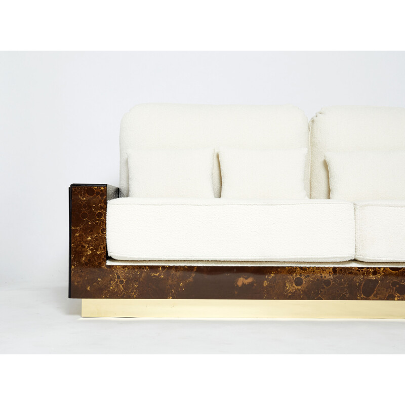 Vintage brass and woolen curly sofa by Jansen, 1970