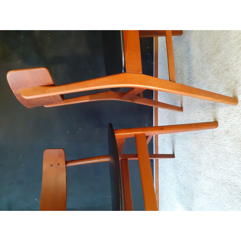 Paire de chaises danoises vintage en bois et simili cuir noir