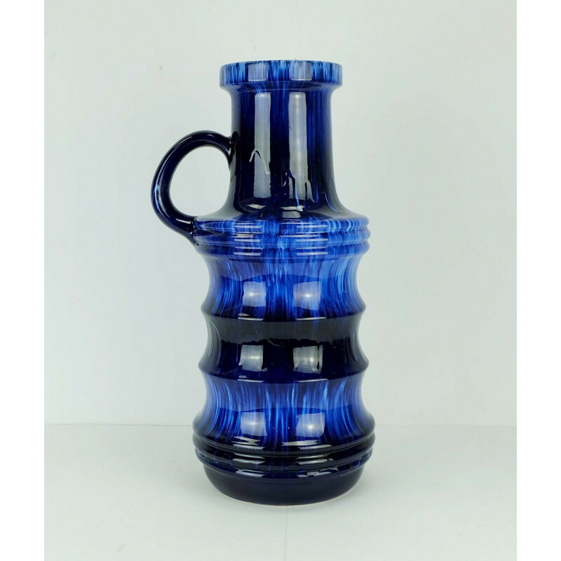 Vase vintage en céramique bleu de Scheurich Keramik, Allemagne de l'Ouest 1960