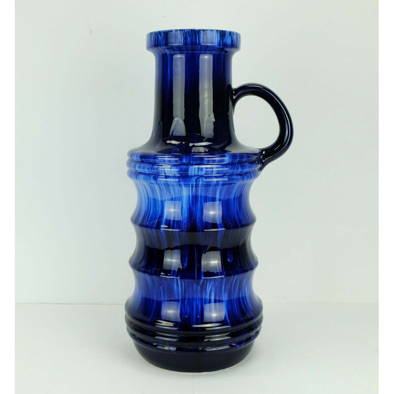 Vase vintage en céramique bleu de Scheurich Keramik, Allemagne de l'Ouest 1960