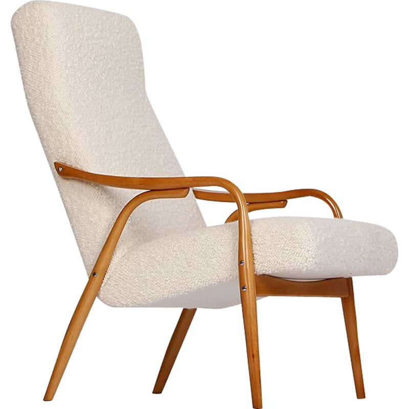 Fauteuil vintage en boucle d'Antonin Suman pour Ton, Tchécoslovaquie 1950