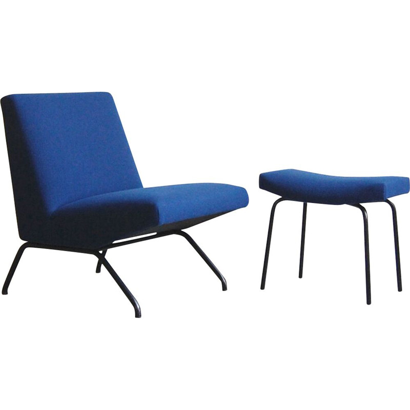 Vintage Taureau armchair and ottoman by Pierre Guariche for Meurop, 1960