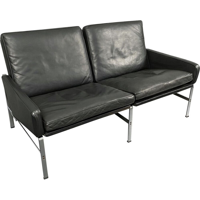 Vintage 2-seater sofa in black leather by Preben Fabricius & Jørgen Kastholm for Kill International