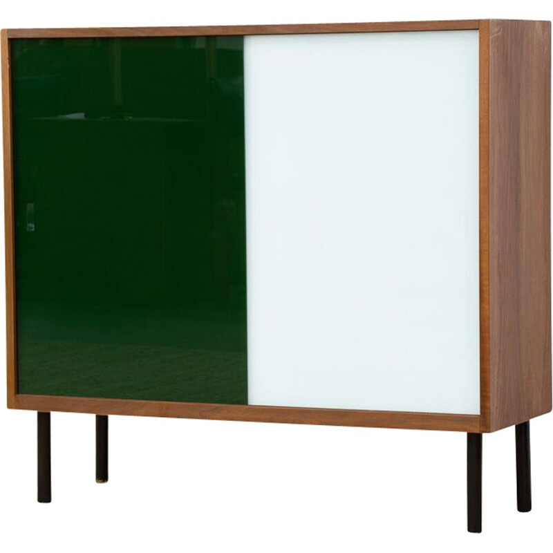 Scandinavian vintage sideboard with two green and white sliding doors, 1960