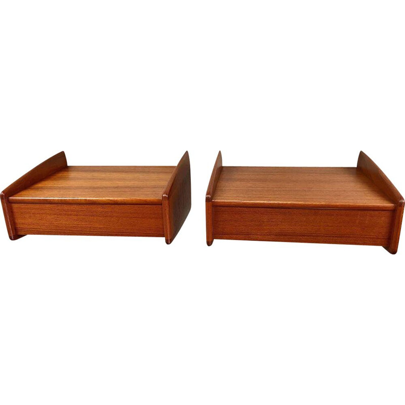 Pair of vintage Danish Melvin Mikkelsen floating nights tands in teak, 1960s