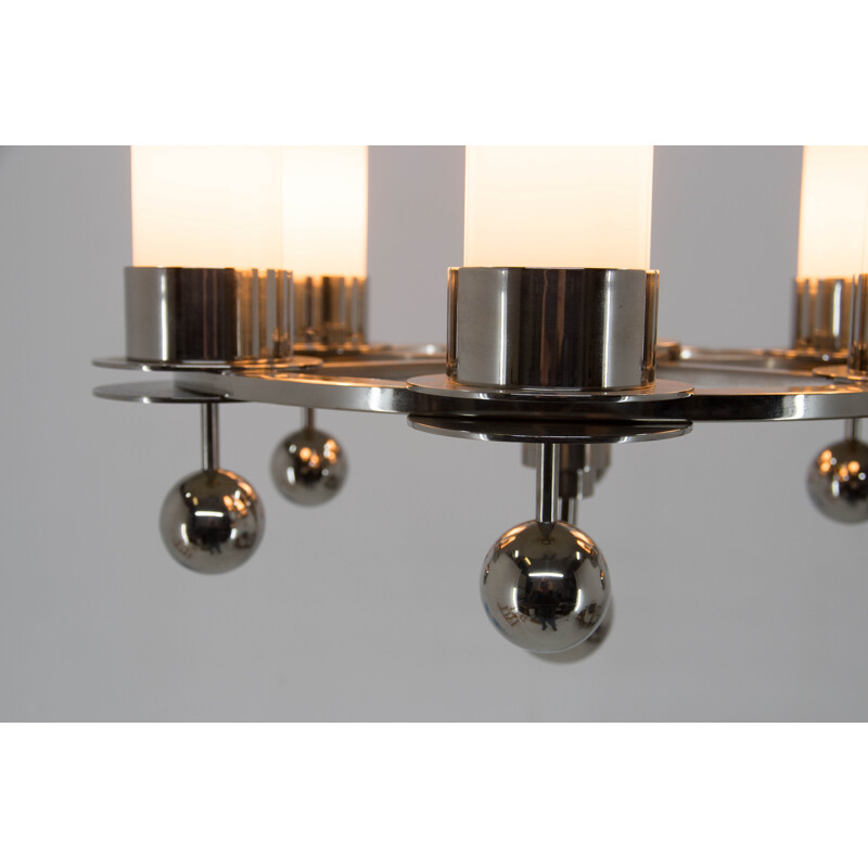 Candelabro tubular Vintage art deco em vidro opalino, 1930