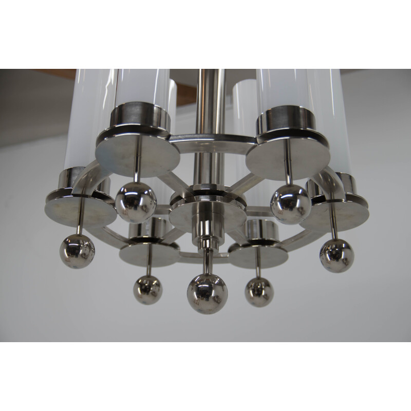 Candelabro tubular Vintage art deco em vidro opalino, 1930