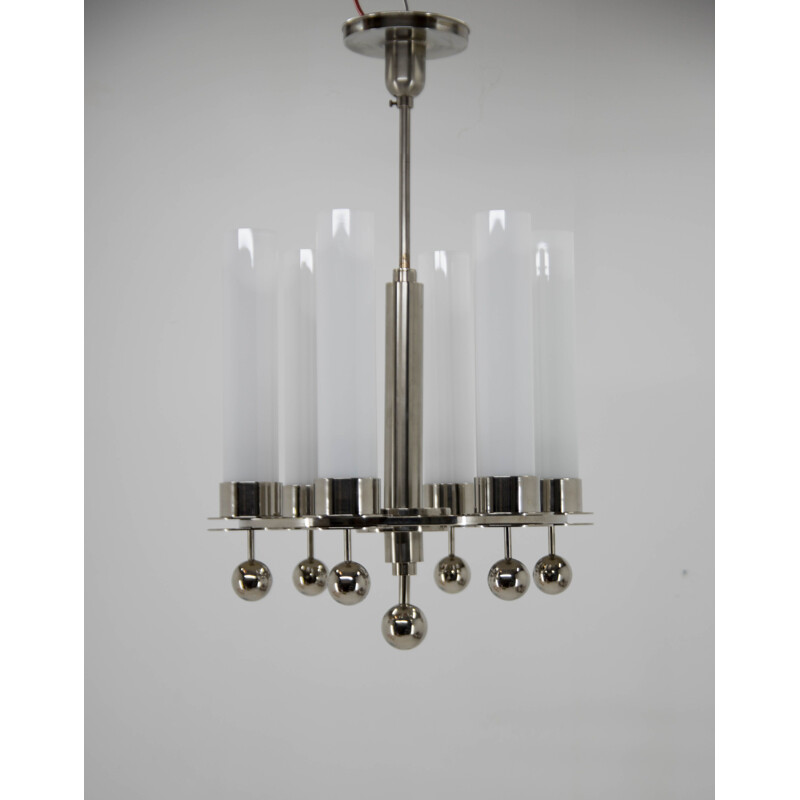 Candelabro tubular Vintage art deco em vidro opalino, 1930