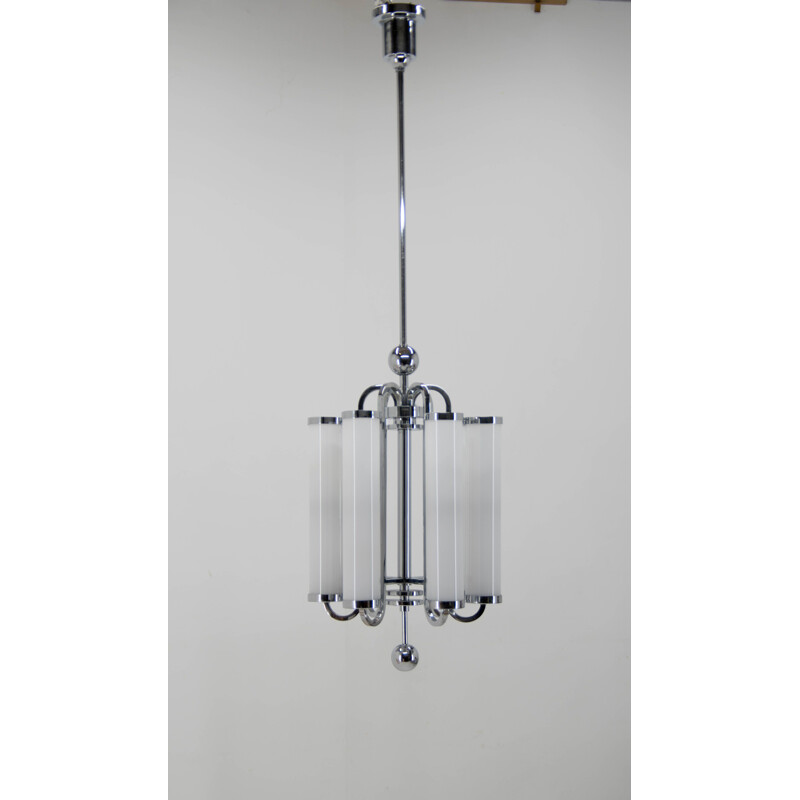 Chromed bauhaus vintage tubular chandelier, 1930