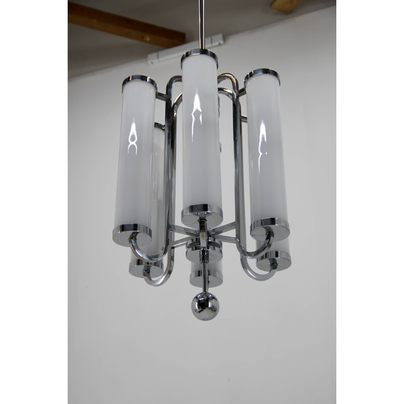 Chromed bauhaus vintage tubular chandelier, 1930