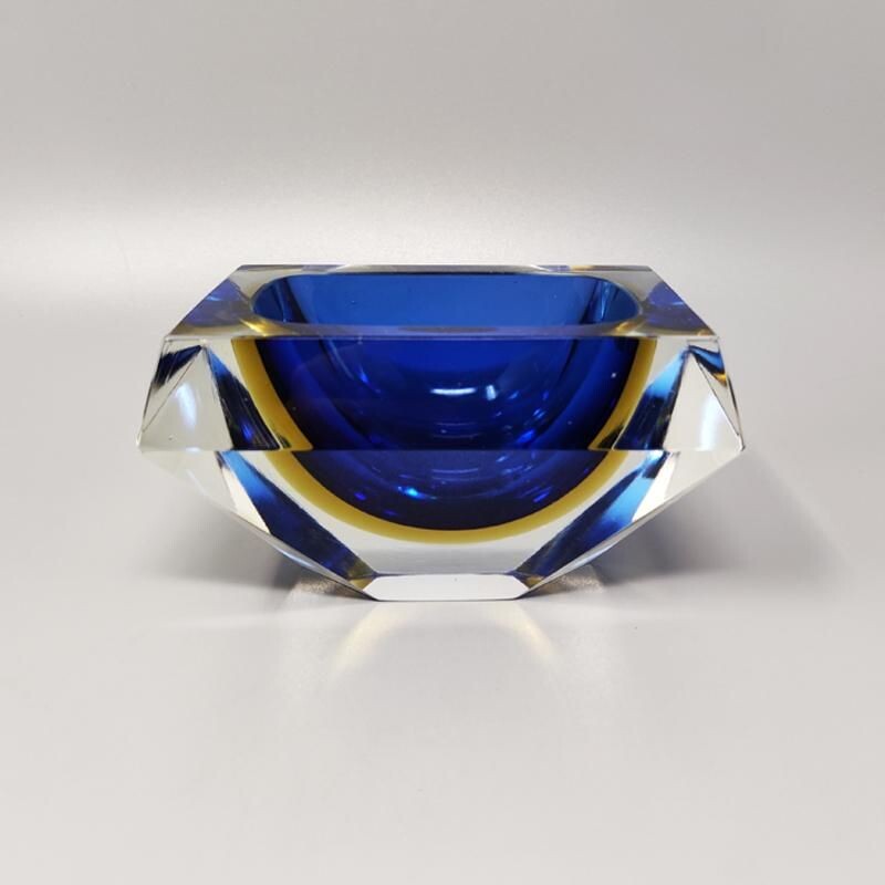 Vintage blue and yellow ashtray by Flavio Poli for Seguso, 1960s