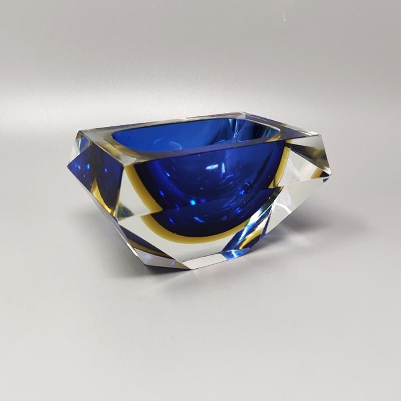 Vintage blue and yellow ashtray by Flavio Poli for Seguso, 1960s