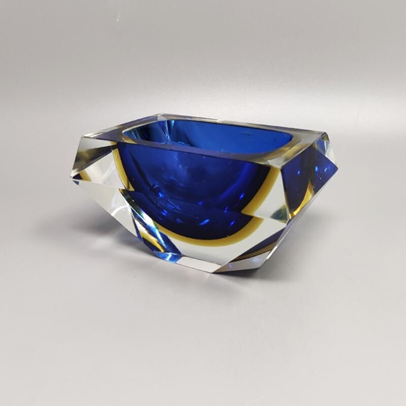 Vintage blue and yellow ashtray by Flavio Poli for Seguso, 1960s