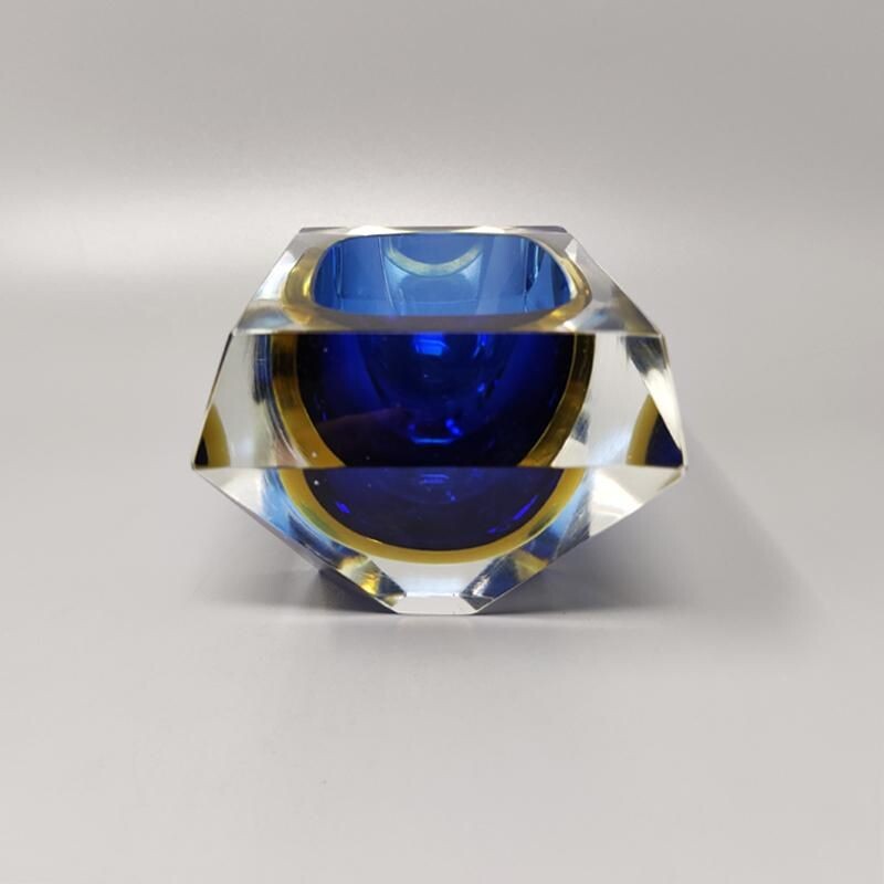 Cendrier vintage bleu et jaune de Flavio Poli pour Seguso, 1960