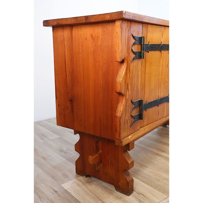 Vintage Brutalist solid wood highboard, 1960