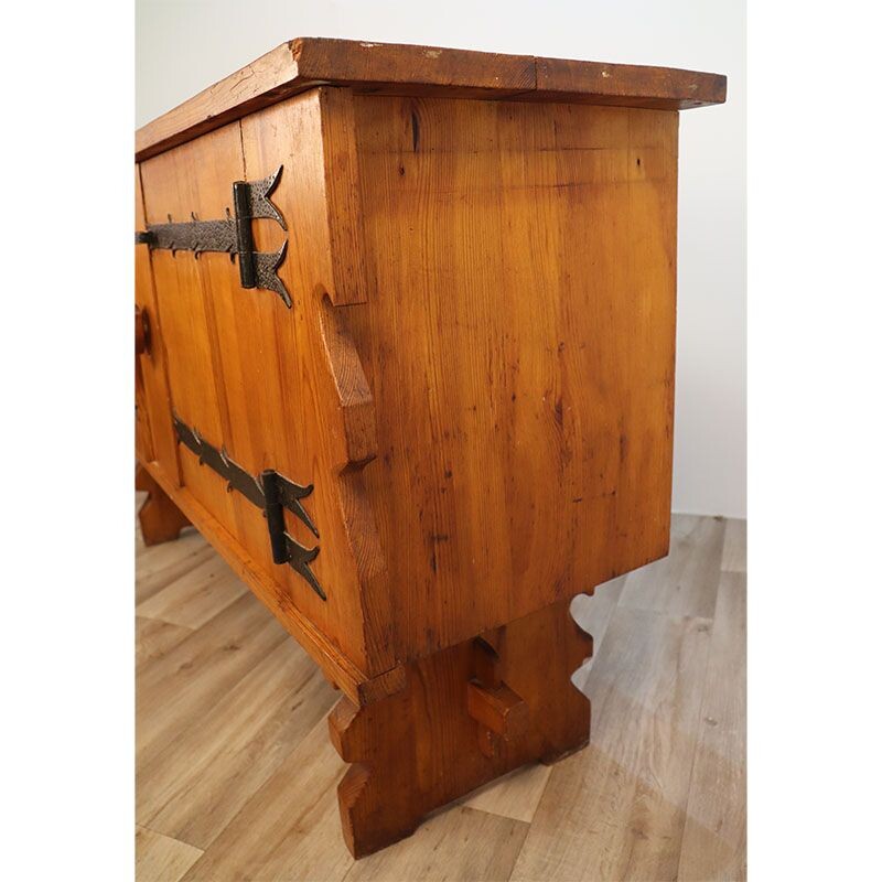 Vintage Brutalist solid wood highboard, 1960