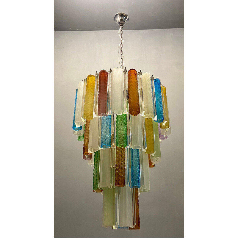 Lustre à tubes multicolores vintage italien en verre de Murano