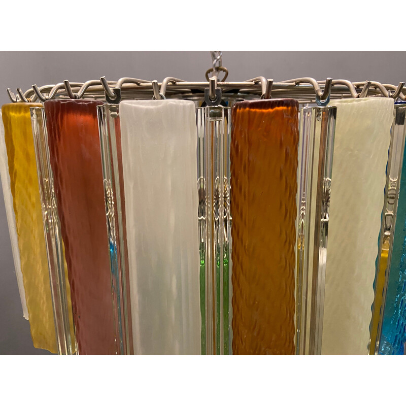 Lustre à tubes multicolores vintage italien en verre de Murano