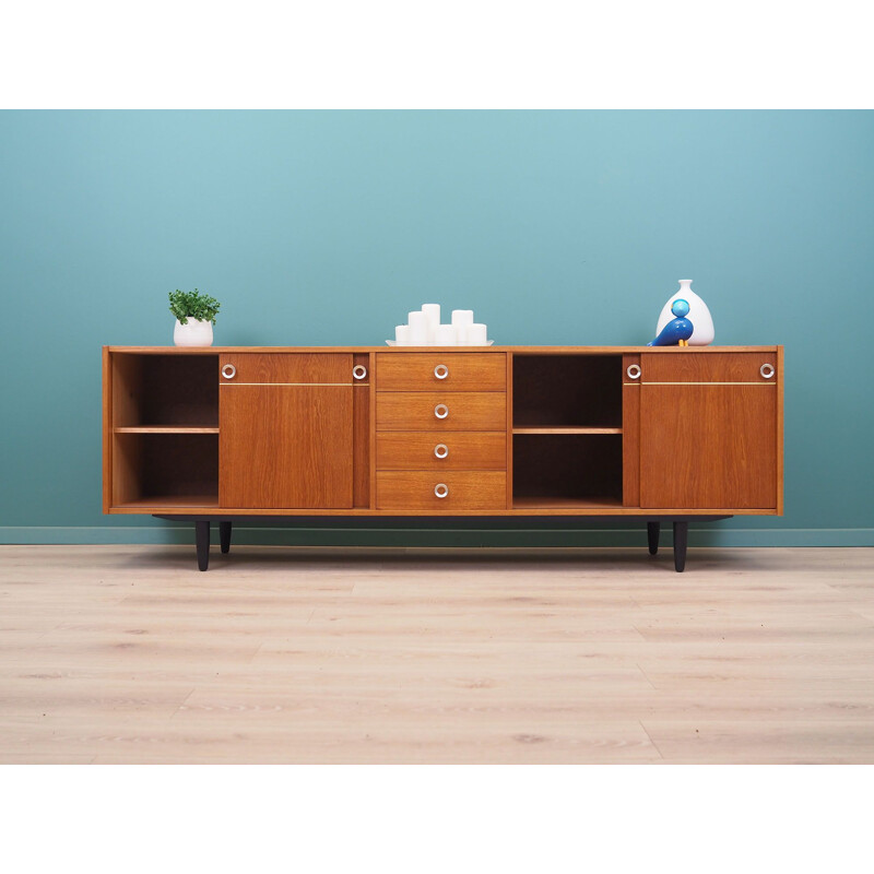 Teak vintage sideboard with sliding doors, Denmark 1970s