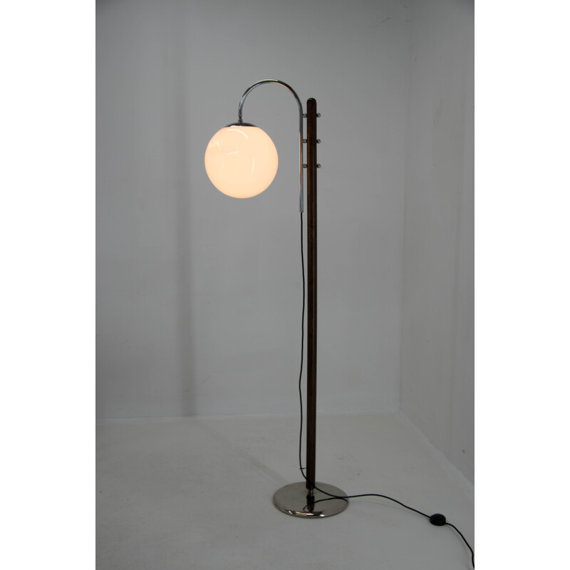 Art Deco vintage walnut floor lamp by Halabala, 1935