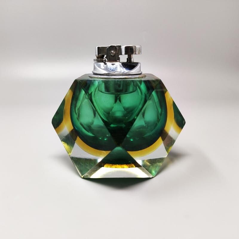 Vintage green table lighter in Murano Sommerso glass by Flavio Poli for Seguso, Italy 1960s