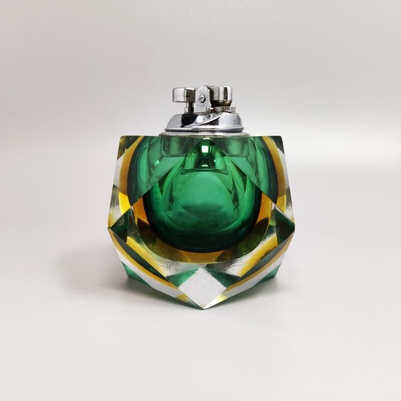 Vintage green table lighter in Murano Sommerso glass by Flavio Poli for Seguso, Italy 1960s