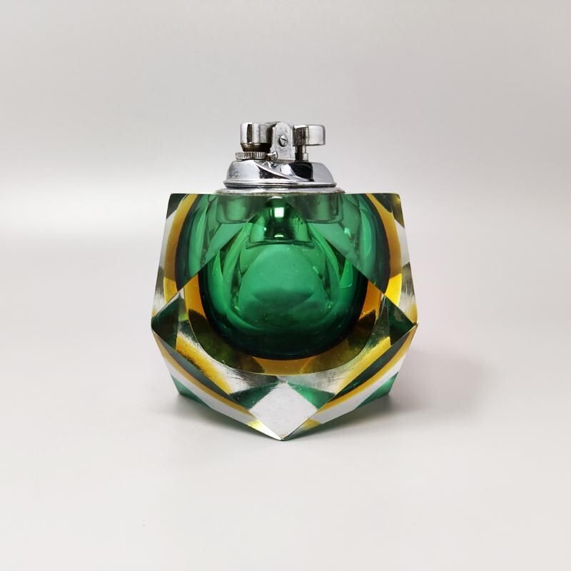 Vintage green table lighter in Murano Sommerso glass by Flavio Poli for Seguso, Italy 1960s