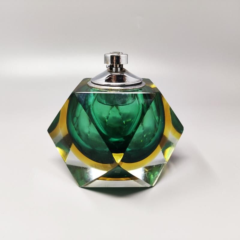 Vintage green table lighter in Murano Sommerso glass by Flavio Poli for Seguso, Italy 1960s