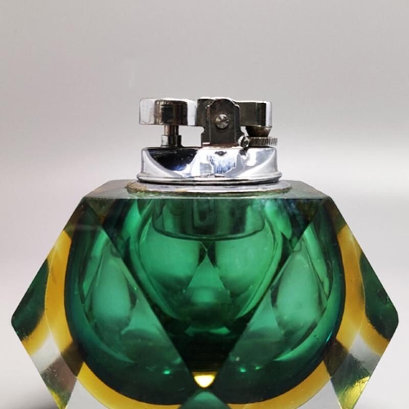 Vintage green table lighter in Murano Sommerso glass by Flavio Poli for Seguso, Italy 1960s