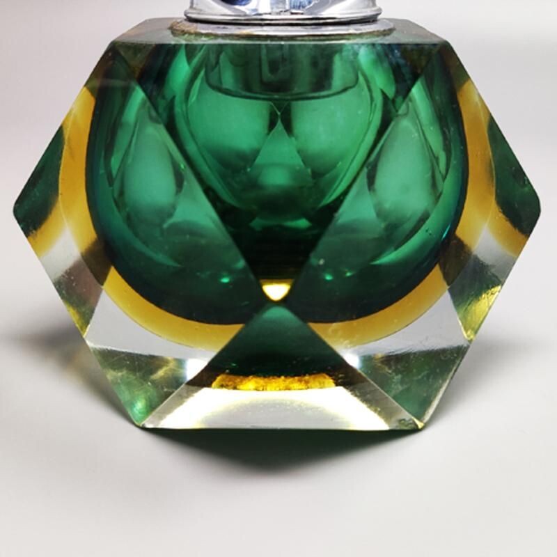 Vintage green table lighter in Murano Sommerso glass by Flavio Poli for Seguso, Italy 1960s