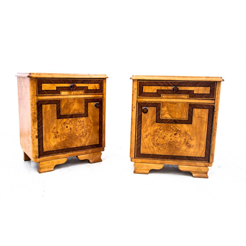 Pair of vintage Art Deco night stands, Poland 1940s
