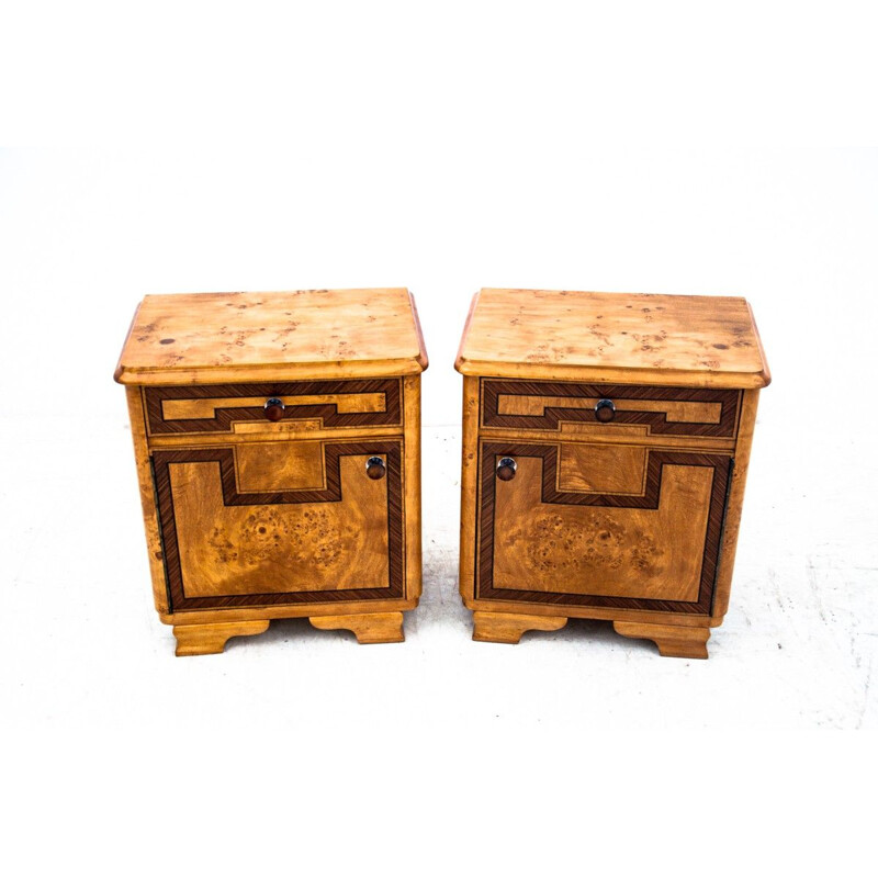 Pair of vintage Art Deco night stands, Poland 1940s