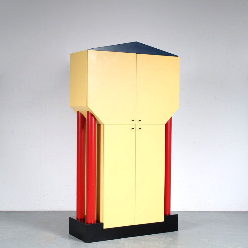 Vintage "Moment" yellow and red cabinet by Wim Wilson, Netherlands 1980