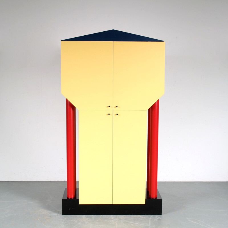 Vintage "Moment" yellow and red cabinet by Wim Wilson, Netherlands 1980